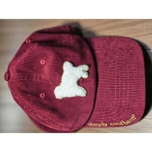 Simply Southern Red Corduroy Baseball Cap with White Dog Patch